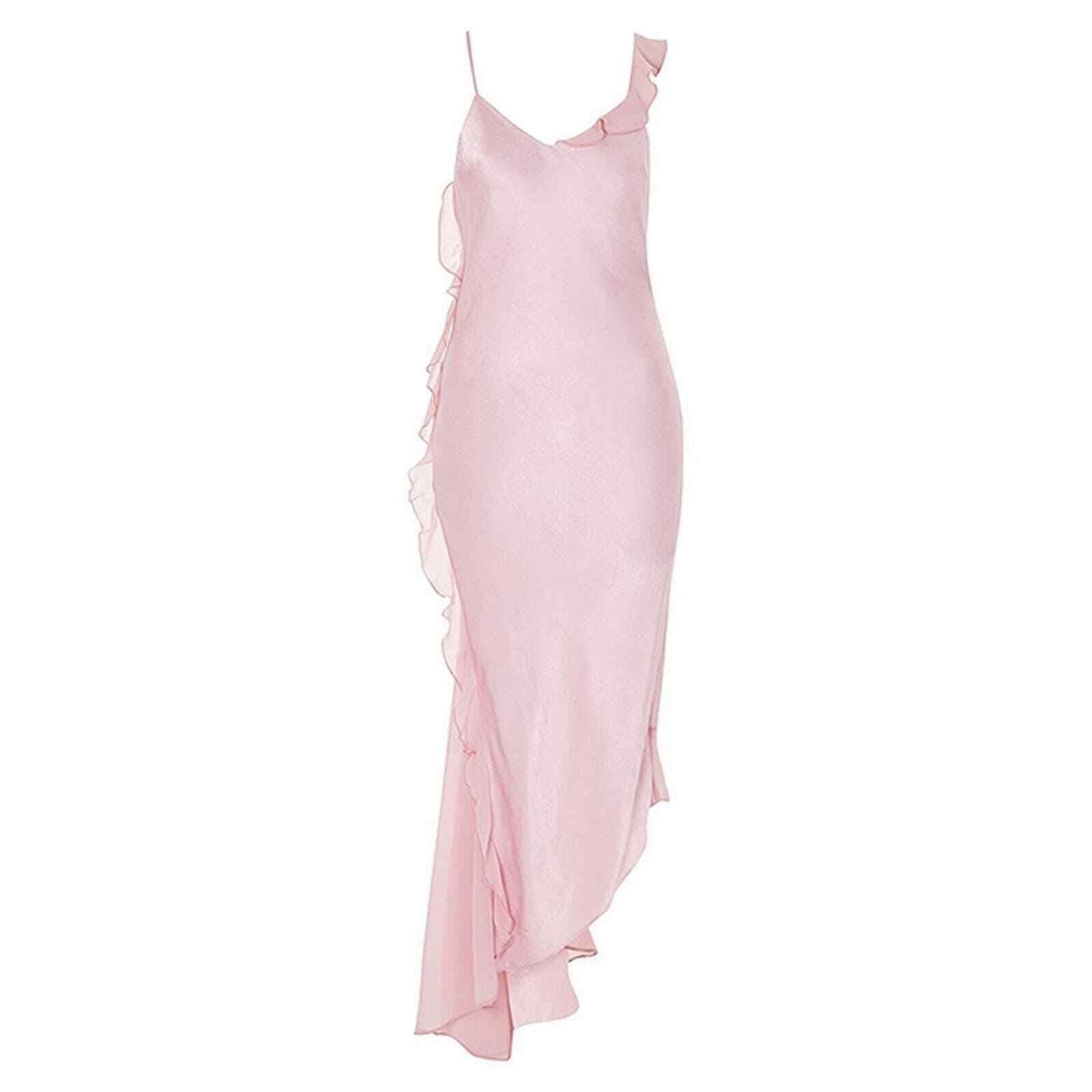 Topshop Asymmetrical Frill Maxi Slip Dress Size 6 Pastel Pink Formal Prom Hoco
